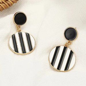 Black and white striped gold drop modern earrings